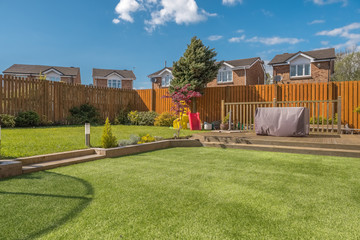 Modern Garden Designed and landscaped with newly Constructed Materials and taken in Afternoon Light.