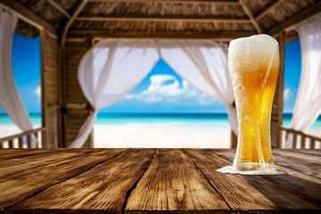 Summer beer and beach landscape 