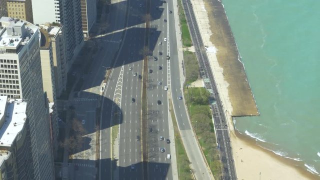 276 Chicago Aerial highway - bike road and lake