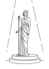 Linear illustration of female singer on stage