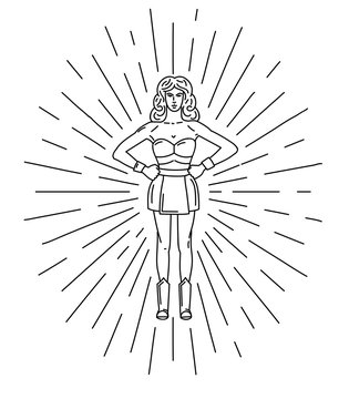 outline illusration of beautiful srong woman in sun rays