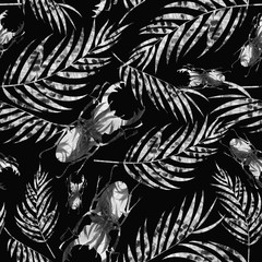 insect and tropical plants with light gray texture on a dark gray background