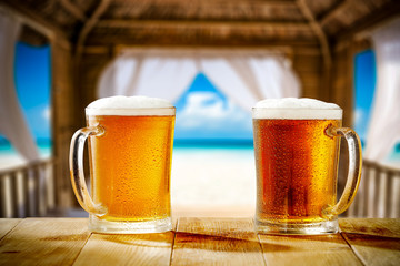 Summer beer and beach landscape 