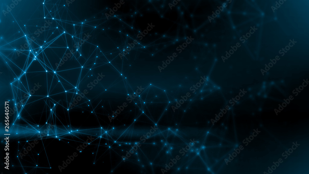 Aufkleber 3d rendering of abstract polygonal space low poly network nodes with connected dots and lines on dar