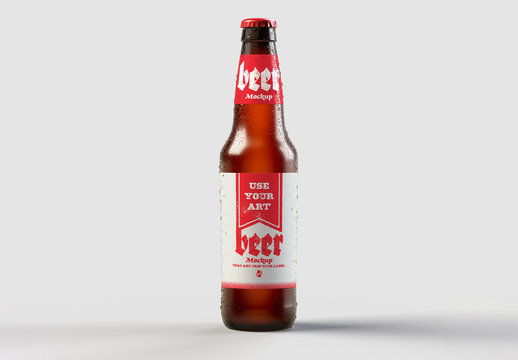 Beer Bottle Packaging Design Mockup with Water Drops