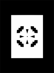 Ornate abstract black symbol on white background and black frame