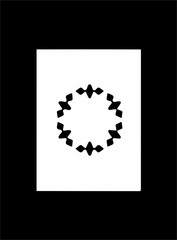 Ornate abstract black symbol on white background and black frame
