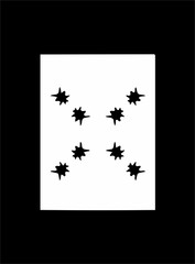 Ornate abstract black symbol on white background and black frame