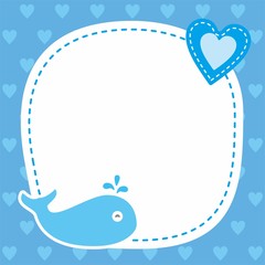 Cute blue frame background with adorable whale illustration 