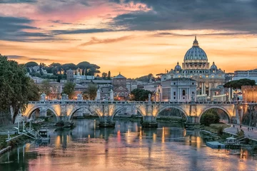 Foto auf Glas Beautiful sunset on the city of Rome in evening © Stockbym