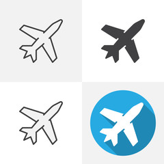 Flying plane icon. Line, glyph, flat and filled outline colorful version, aircraft, airplane outline and flat vector sign. Symbol, logo illustration. Different style icons set