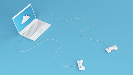 Notebook computer and joypads cloud gaming concept 3d illustration © qunamax