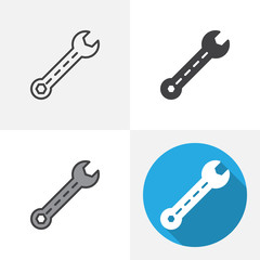 Wrench tool icon. Line, glyph, flat and filled outline colorful version, Spanner tool outline and flat vector sign. Repair service symbol, logo illustration. Different style icons set