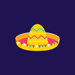 Sombrero icon flat style. Cinco de Mayo festival in Mexico. Artisan traditional ethnic symbol for Mexican parade. Isolated on blue background