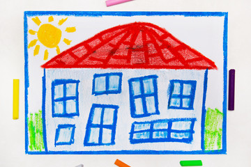 Colorful drawing: house with many windows