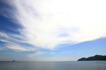 Fototapeta na wymiar Blue sky with clouds over the sea for background, wallpapers, seascape and clear sky background.
