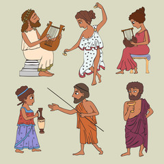 cartoon ancient greek people set six persons