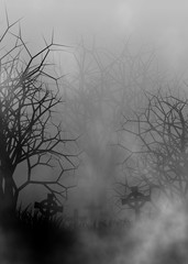 Obraz na płótnie Canvas Scary cemetery in creepy forest concept design background