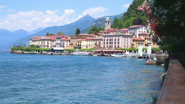 Como lake in Italy. Spectacular view on coastal town - Bellagio, Lombardy. Famous Italian recreation zone and popular European travel destination. Summer scenery.