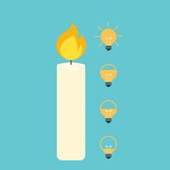 Candle with light bulb icon vector illustration flat style