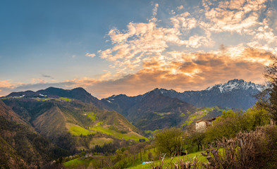 Mountain valley during sunset. Natural spring/autumn landscape.Seriana valley near Bergamo,lombardy,italy. © robertobinetti70