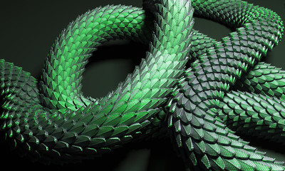 green сhinese dragon tail 3D illustration on black background