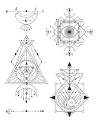 sacred geometry vector illustration black and white  set. Good for logo, design of yoga mat and clothes.