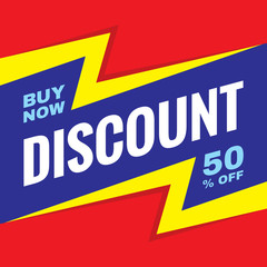 Discount 50% off - concept promotion banner vector illustration. Sale poster. Buy now. 