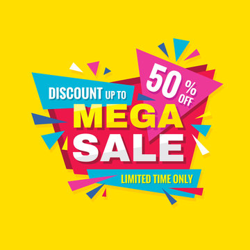 Mega sale - concept promotion banner. Abstract background vector illustration. Discount up to 50% off creative poster. 