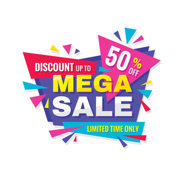 Mega sale - concept promotion banner. Abstract background vector illustration. Discount up to 50% off creative poster. 