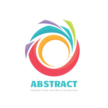 Abstract - vector business logo concept illustration. Colored ring with shapes. Positive geometric sign in optimism style. Design element. 