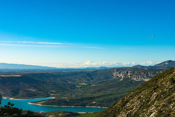 View on blue Lac de Sainte-Croix lake near Verdon gorges in Provence, France