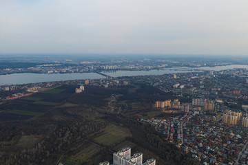 Summer evening in Voronezh city, aerial panorama from drone