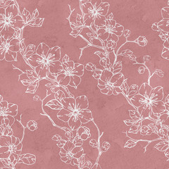 Hand drawn sakura branch seamless pattern for background, wallpaper, fabric, gift paper design