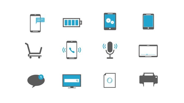 Business Internet Technology Icons Set/ 4k animation of a pack of internet tehcnology icons and symbols, for business