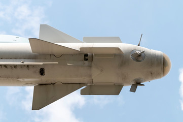 combat missile close-up against the sky, the missile is located horizontally to the right