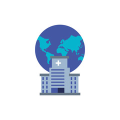 hospital structure with planet earth isolated icon