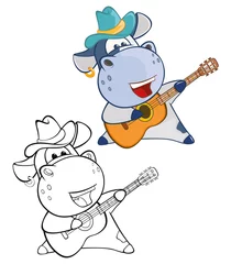 Foto op Plexiglas Vector Illustration of a Cute Cartoon Character Cow for you Design and Computer Game. Coloring Book Outline Set  © liusa
