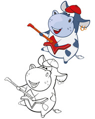 Vector Illustration of a Cute Cartoon Character Cow for you Design and Computer Game. Coloring Book Outline Set 