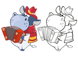 Vector Illustration of a Cute Cartoon Character Cow for you Design and Computer Game. Coloring Book Outline Set 