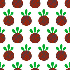 kokedama seamless hand drawn pattern. Ball of soil covered with moss. Traditional japanese decorative plant