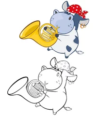 Fotobehang Vectorillustratie van een schattige Cartoon karakter koe voor je ontwerp en computerspel. Kleurboek overzichtsset © liusa