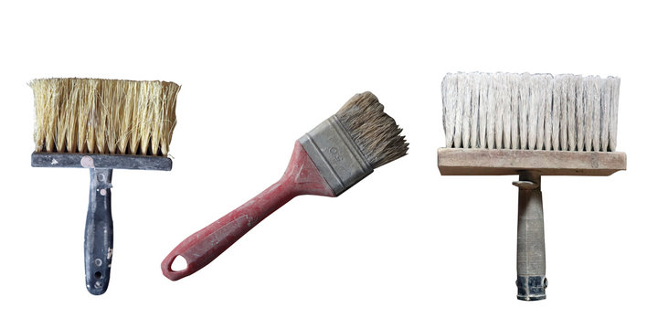 old used painting tools isolated on white background