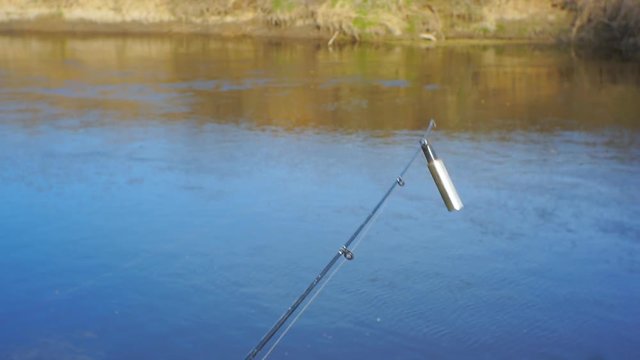 Feeder fishing on the river bank.1920X1080 Full Hd.