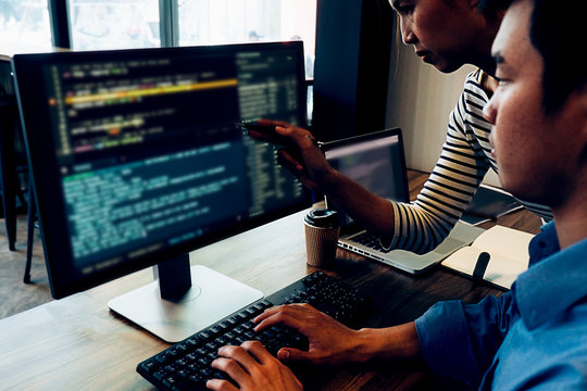 Programmer working in a software development and coding technologies. Website design.Technology concept.