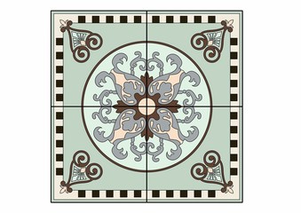 Green circular pattern rugs