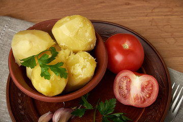 vegetarian food potatoes with tomatoes garlic and parsley
