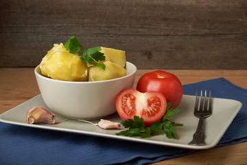 vegetarian food potatoes with tomatoes garlic and parsley