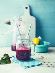 Beetroot juice in a glass jug
