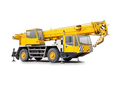 Yellow mobile crane truck	